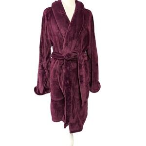 Victoria's Secret Plush Fleece Robe Womens M/L Purple Logo Belted Pockets